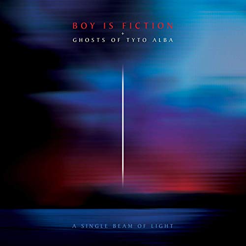 "Album cover with abstract blue, red, and black background and a thin white vertical line."