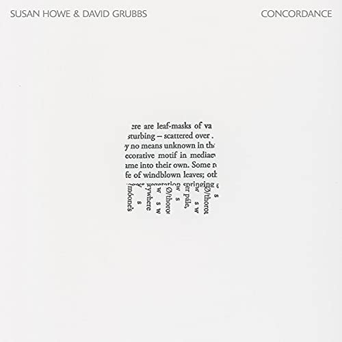 White album cover with black text and fragmented text arrangement.