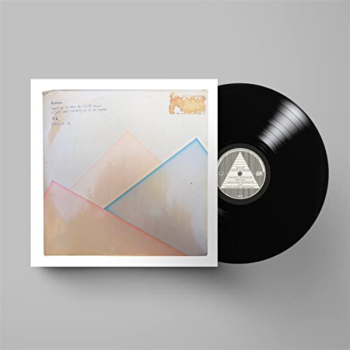 Album cover with abstract pastel shapes and a black vinyl record.