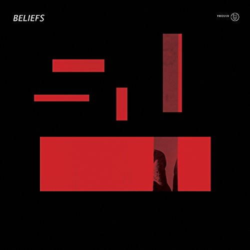 Black album cover with red rectangles and a man's silhouette.