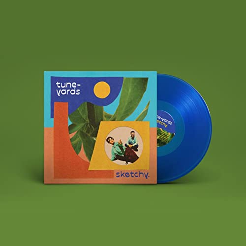Tune Yards “Sketchy” vinyl record with blue disc and colorful cover art.
