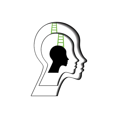 Black and white profile silhouettes with a green ladder inside a head.