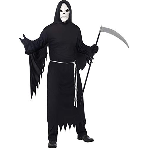 Smiffys Men's Grim Reaper Costume, Robe, Mask and Belt, Size: L, Color: Black, 21764
