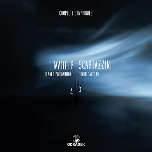 CD cover with abstract blue swirls, composers Mahler and Scartazzini listed.