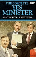 "The Complete Yes Minister" book cover featuring three suited men and a red box.