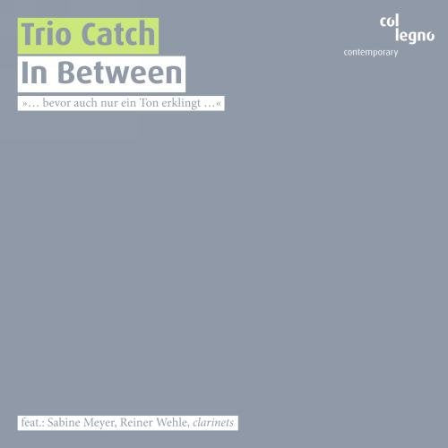 CD cover for Trio Catch’s “In Between” with blue background and text.
