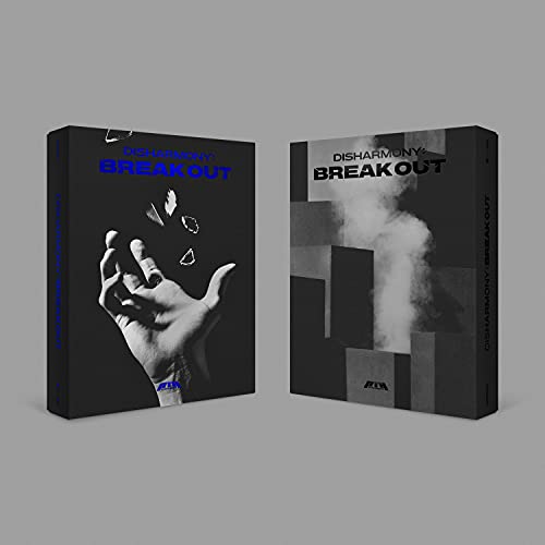 Two P1harmony "Break Out" CD album covers, one with a hand and shards.
