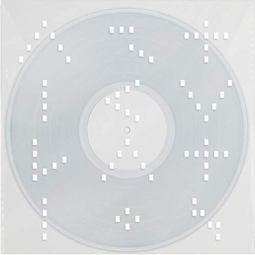 Clear vinyl record with white rectangular markings on a white sleeve.