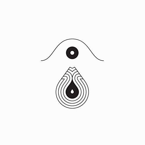 Black and white abstract line art of a stylized eye or teardrop.
