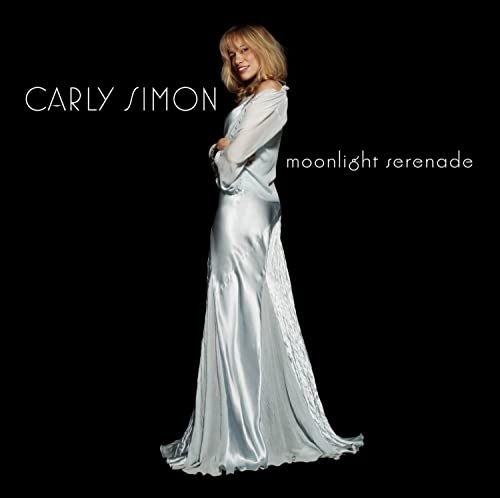 Carly Simon in a long silver gown, album cover for Moonlight Serenade.