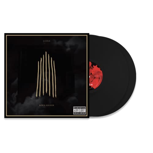 J. Cole’s “Born Sinner” vinyl record with dark cover art.