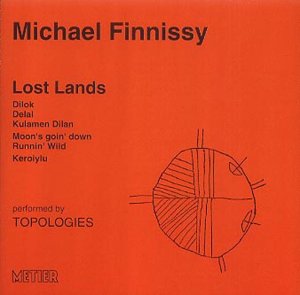 Red CD cover for Michael Finnissy’s “Lost Lands” with abstract line drawing.