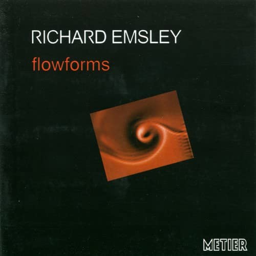 CD cover for "flowforms" by Richard Emsley, featuring abstract red swirl.