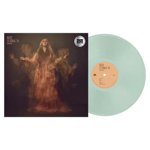 Kelly Clarkson's "chemistry" vinyl record with a portrait cover and light green disc.