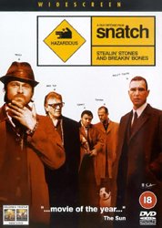 “Snatch” DVD cover featuring five men in coats and a hazard sign.