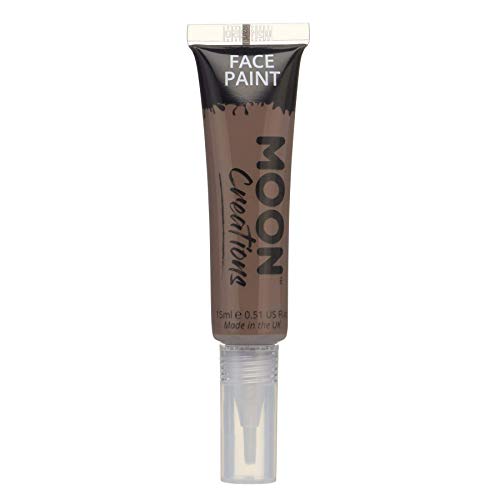 Face & Body Paint with Brush Applicator by Moon Creations - Brown - Water Based Face Paint Makeup for Adults, Kids - 15ml