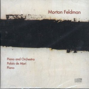 CD cover for Morton Feldman’s “Piano and Orchestra” with abstract black design.