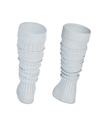 Pair of white, ribbed leg warmers against a white background.