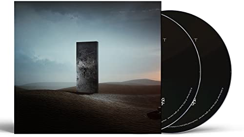 CD cover with a dark monolith in a desolate, sandy landscape.