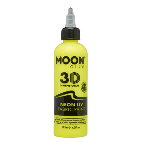 Moon Glow - Neon UV 3D Fabric Paint - 125ml - Intense Yellow - Textile paint for clothes, t-shirts, bags, shoes & canvas