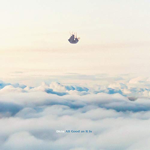 Album cover: person falling into clouds, pale blue sky, text at bottom.