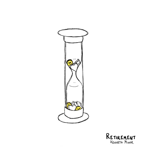 Black and white sketch of a face in an hourglass, labeled "Retirement.