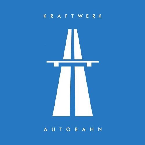 "Blue album cover with a silver highway overpass graphic and 'Kraftwerk Autobahn' text."