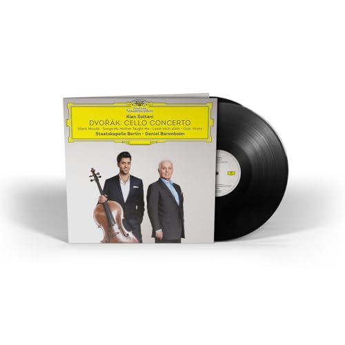 Vinyl record with album cover featuring cellist Kian Soltani and conductor.