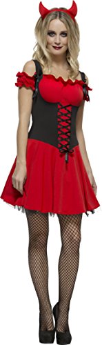 Fever Adult Women's Wicked Devil Costume, Dress, Attached Underskirt and Horns, Halloween, Size L, 30886