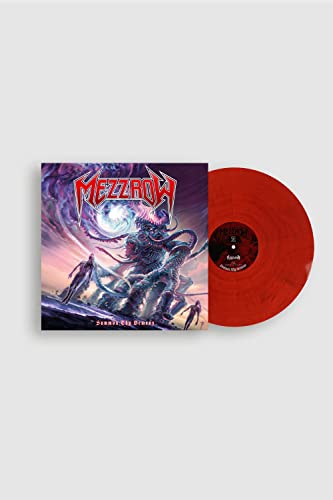 Red and blue marbled vinyl record with dark, fantastical album artwork.