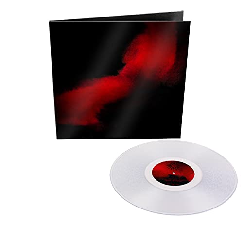 Clear vinyl record with red label and black album cover with red cloud.