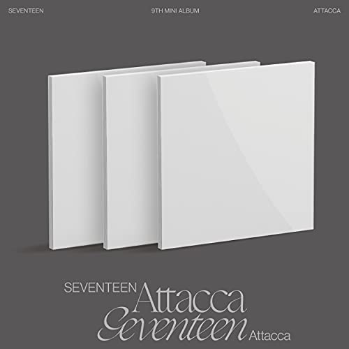 Seventeen's "Attacca" album cover: three white card-like shapes with text.