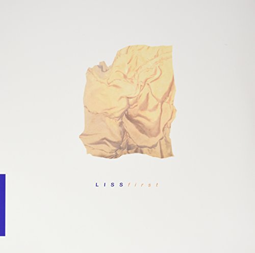 Vinyl record cover with a crumpled, beige paper texture and blue text.