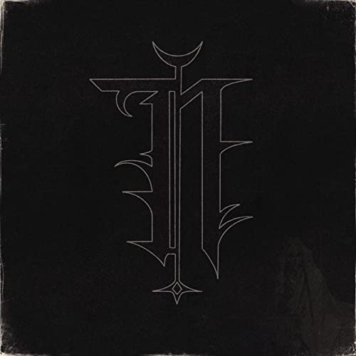 Black CD cover with a white, ornate, abstract symbol and faint figure.