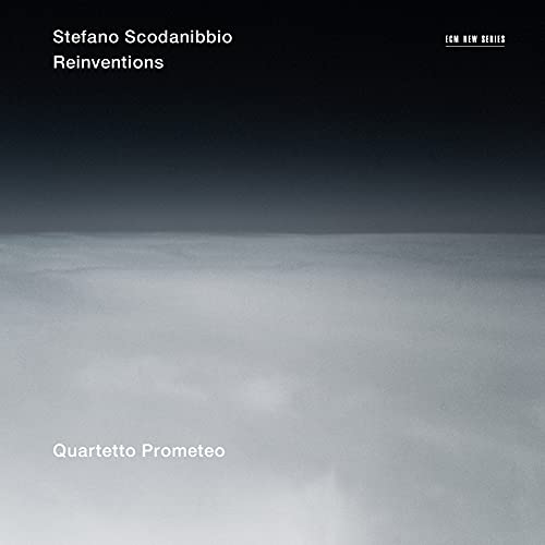 CD cover for "Reinventions" by Quartetto Prometeo, featuring cloudy landscape.