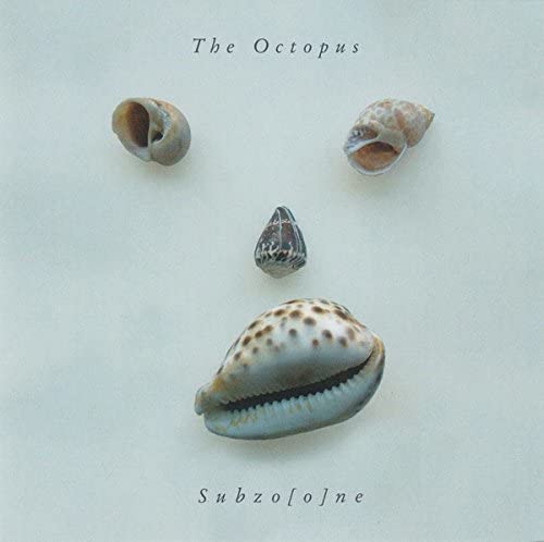 CD cover with four seashells arranged on a white background.