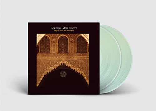 Loreena McKennitt album cover and two translucent green vinyl records.