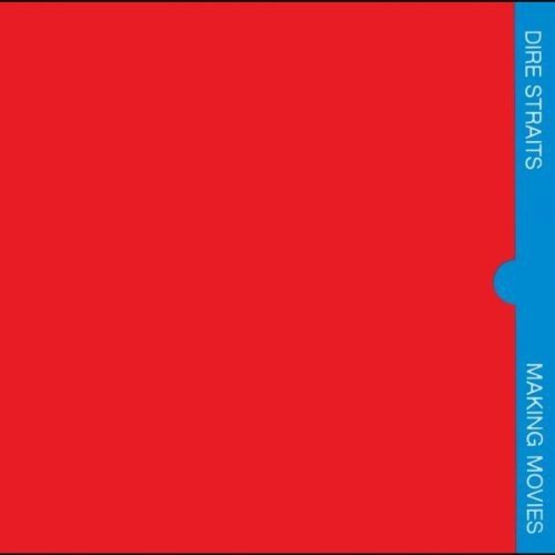 Red album cover with blue strip, "Dire Straits" and "Making Movies" text on right side.