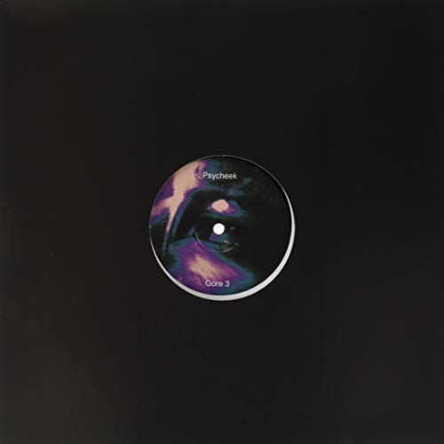 Black vinyl record with abstract purple and blue eye design.