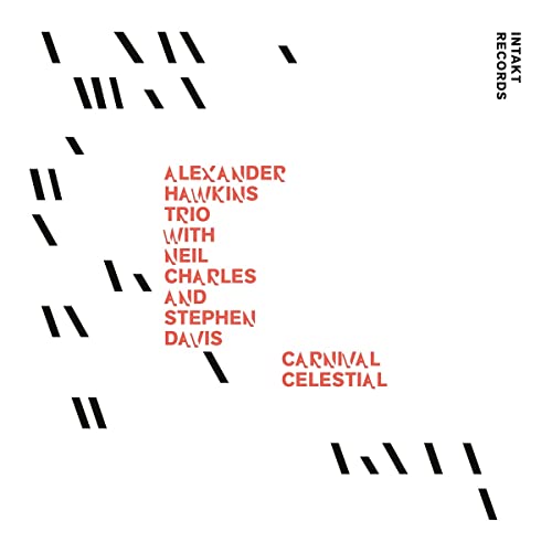 CD cover for Alexander Hawkins Trio’s “Carnival Celestial” with abstract design.