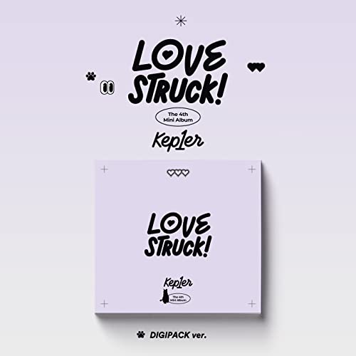 Kep1er “Lovestruck!” album cover: purple background with bold black text.