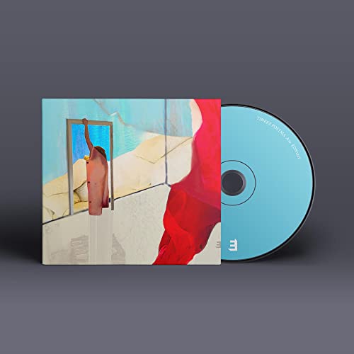 CD case with abstract painting of a figure and red fabric.