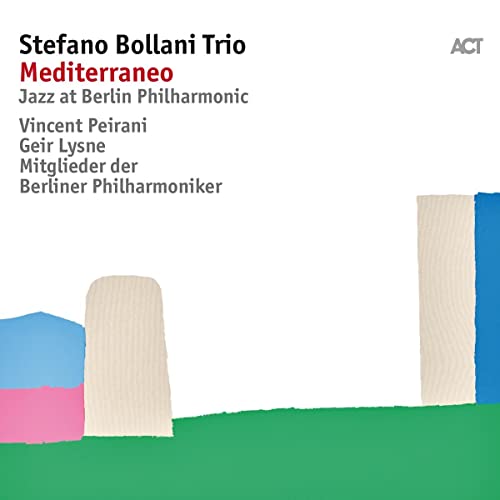 CD cover for Stefano Bollani Trio’s “Mediterraneo” with abstract art.