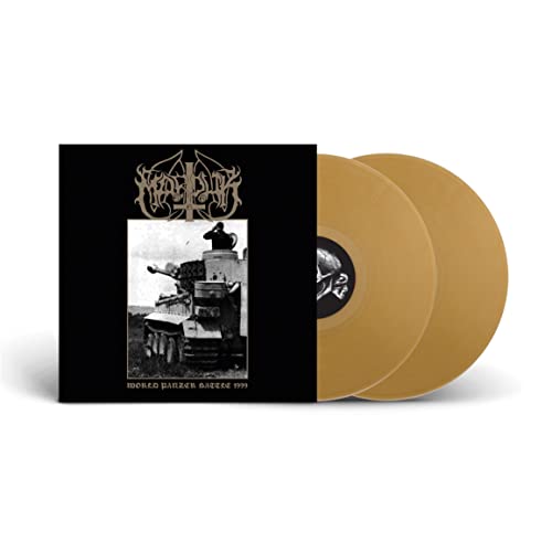 Vinyl record with black cover featuring a tank and band logo "Marduk".