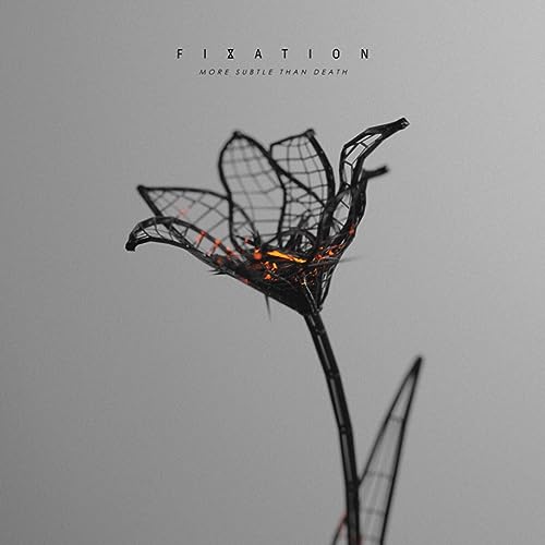 CD cover: abstract black wireframe flower with fiery orange center.