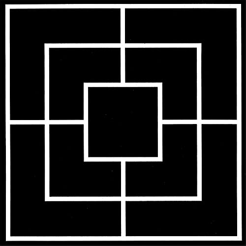 Black and white square album cover with nested white line squares.
