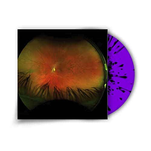 Vinyl record with eye-shaped cover art and purple/black splatter design.