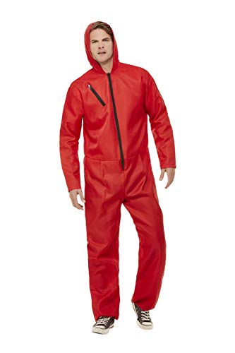 Smiffys 61037XL Bank Robber Jumpsuit, Unisex Adult, Red, XL - Size 46"-48"