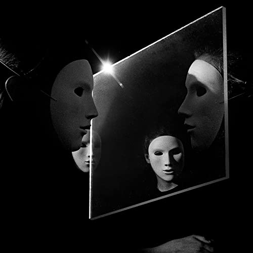 Black and white album cover featuring faces and fragmented mirror reflections.