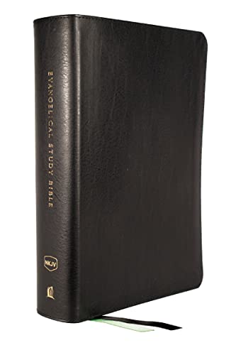 NKJV, Evangelical Study Bible, Bonded Leather, Black, Red Letter, Thumb Indexed, Comfort Print: Christ-centered. Faith-building. Mission-focused.